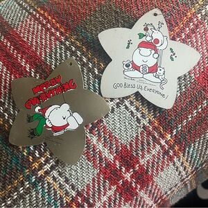 2 VTG Ziggy -Tom Wilson- Cartoon Flat Metal Christmas Ornaments Silver Gold GUC